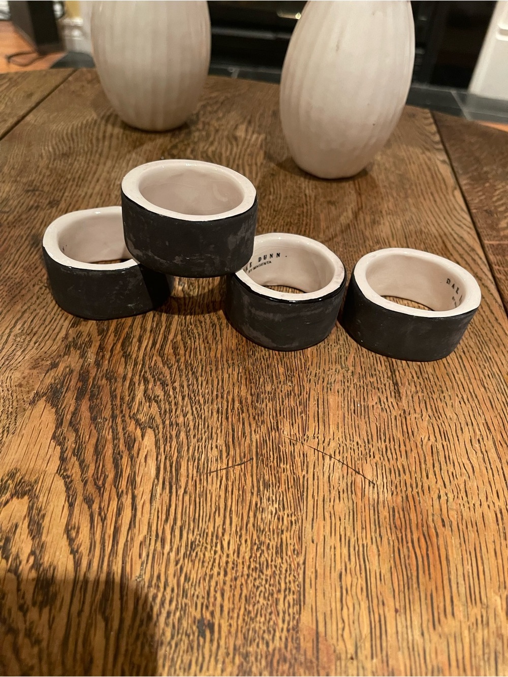 LAST SET!!! Rae Dunn Set of 4 Black Chalkboard Ceramic Napkin Rings